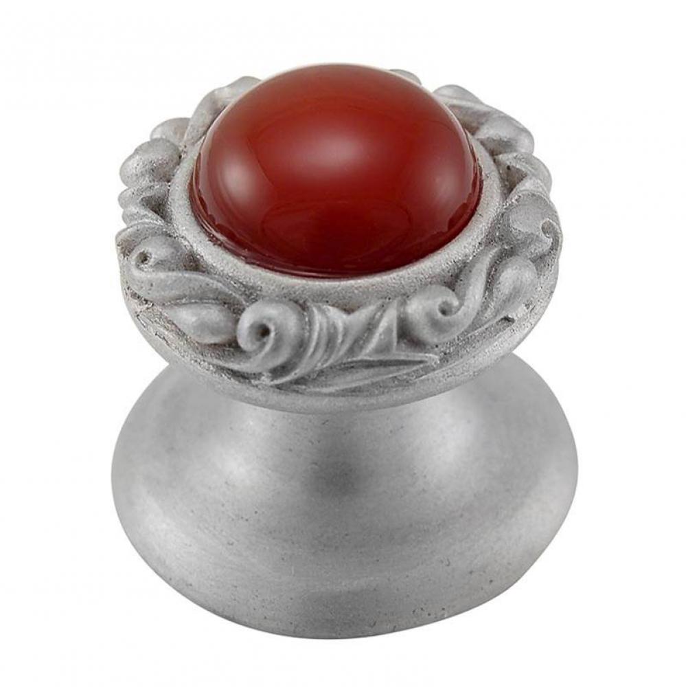 Liscio, Knob, Small, Round, Stone Insert, Carelian, Satin Nickel