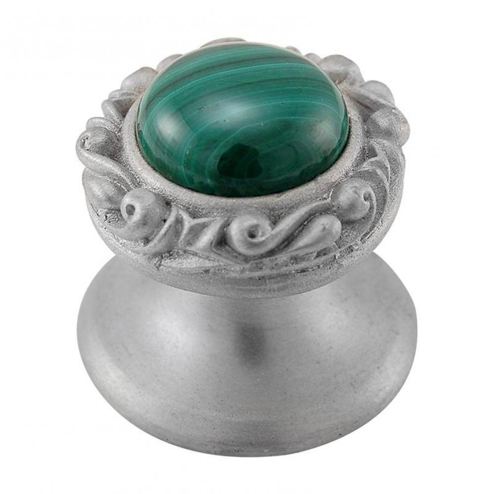 Liscio, Knob, Small, Round, Stone Insert, Malachite, Satin Nickel