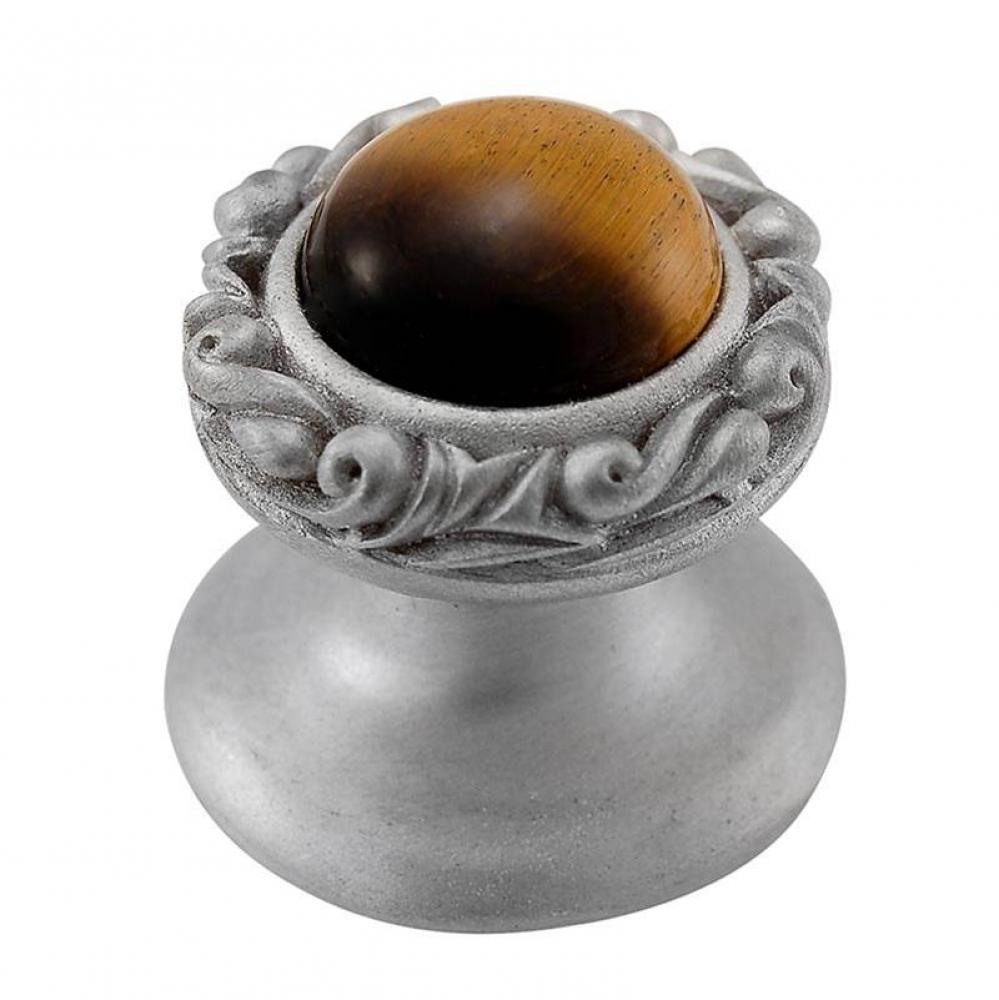 Liscio, Knob, Small, Round, Stone Insert, Tiger''s Eye, Satin Nickel