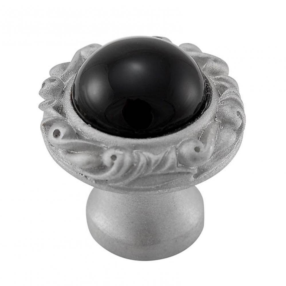 Liscio, Knob, Small, Small Base, Round, Stone Insert, Black Onyx, Satin Nickel