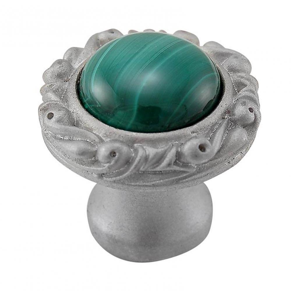 Liscio, Knob, Small, Small Base, Round, Stone Insert, Malachite, Satin Nickel