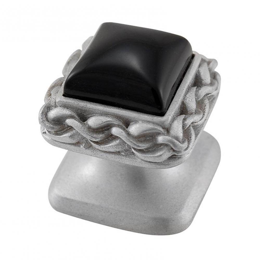 Gioiello, Knob, Small, Square, Stone Insert, Style 5, Black Onyx, Satin Nickel