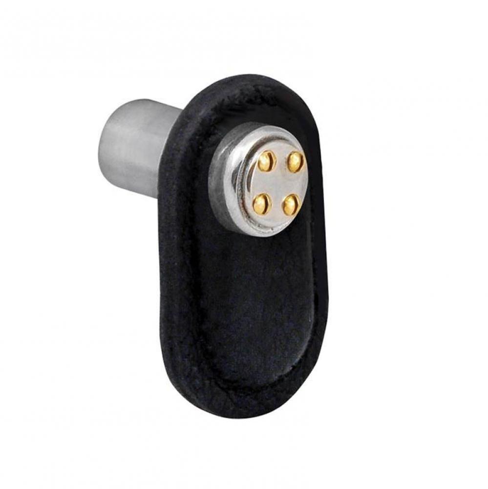 Archimedes, Knob, Large, Leather, Nail Head, Black, Polished Silver