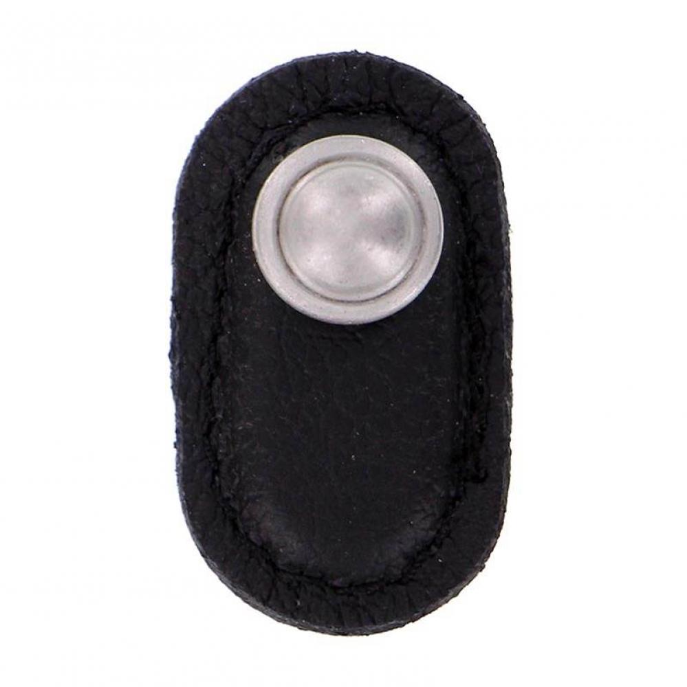 Sanzio, Knob, Large, Leather, Black, Satin Nickel