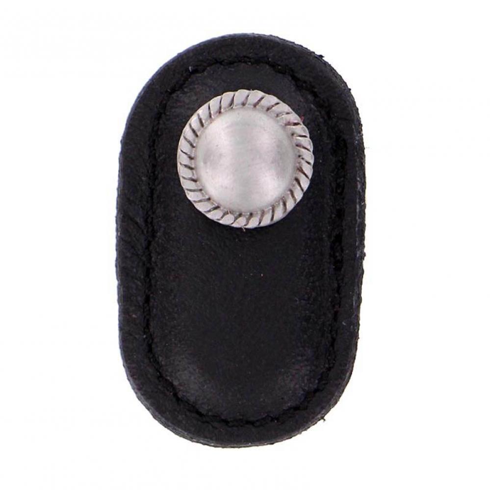 Equestre, Knob, Large, Leather, Black, Satin Nickel