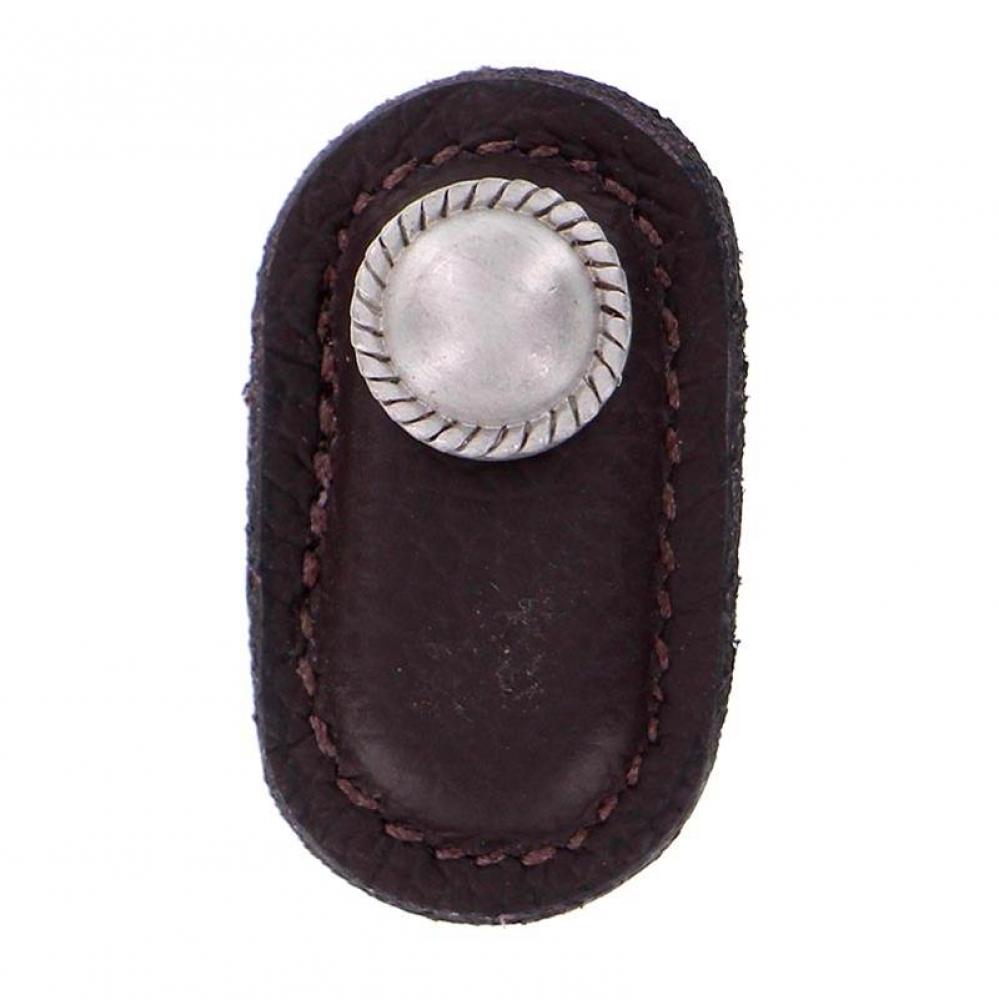 Equestre, Knob, Large, Leather, Brown, Satin Nickel