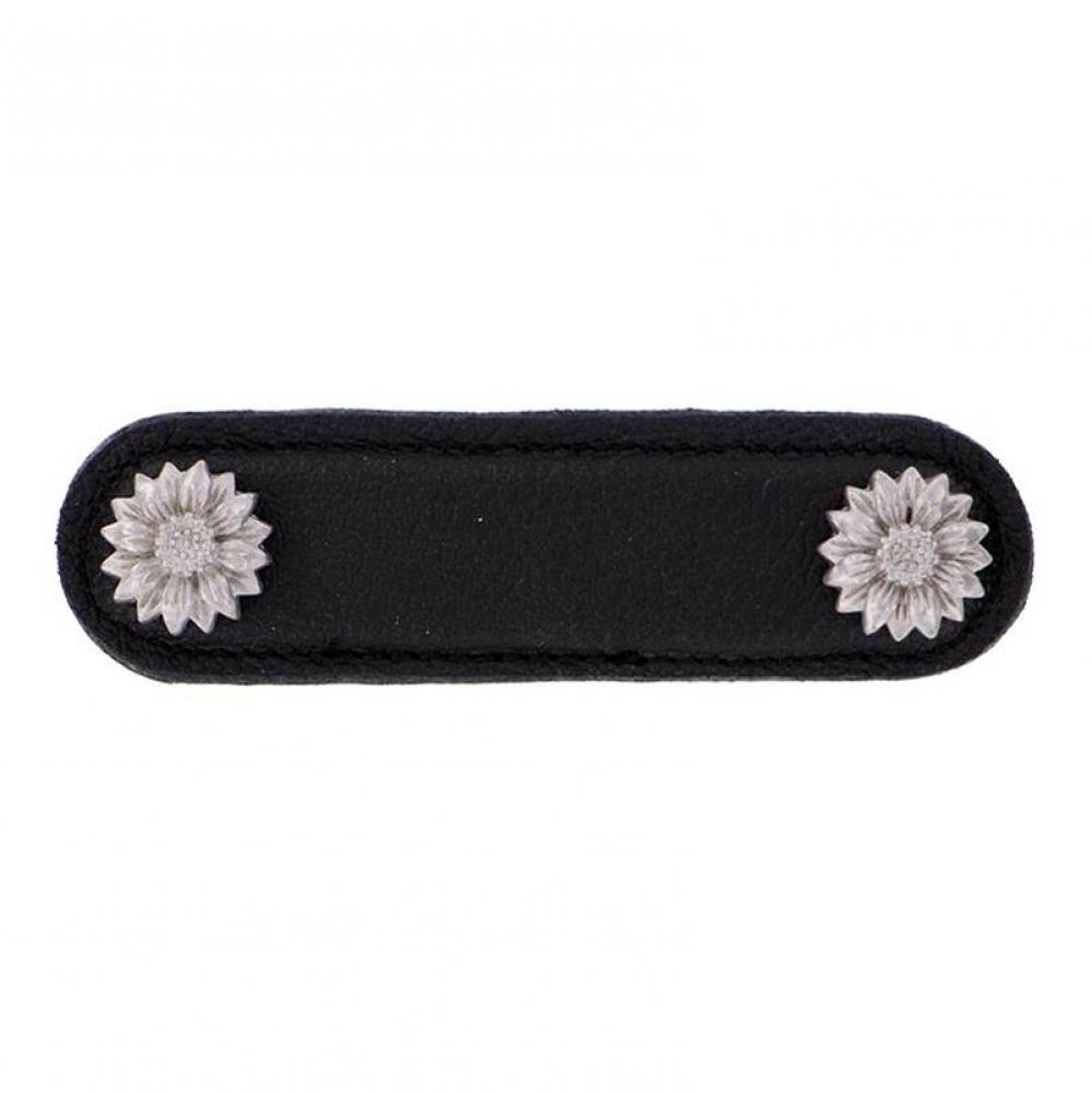 Carlotta, Pull, Leather, Daisy, 3 Inch, Black, Satin Nickel