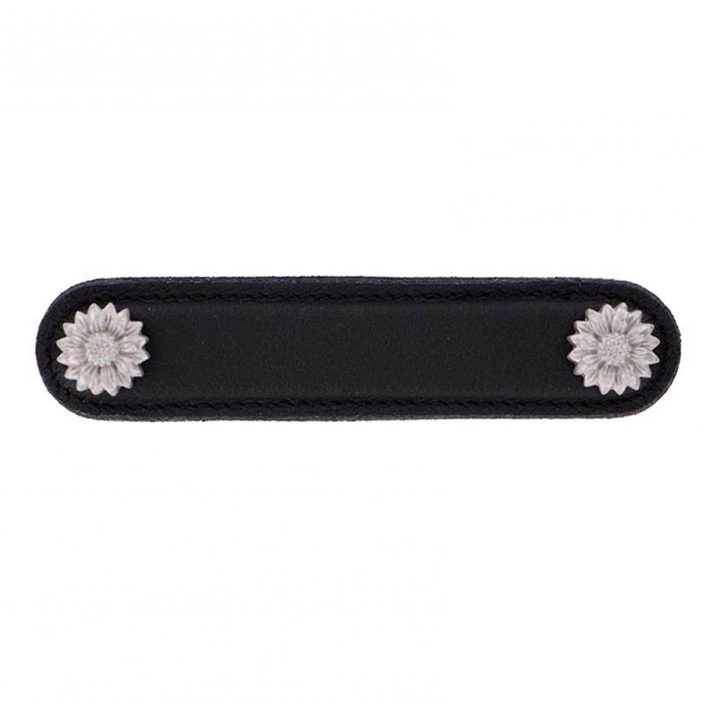 Carlotta, Pull, Leather, Daisy, 4 Inch, Black, Satin Nickel