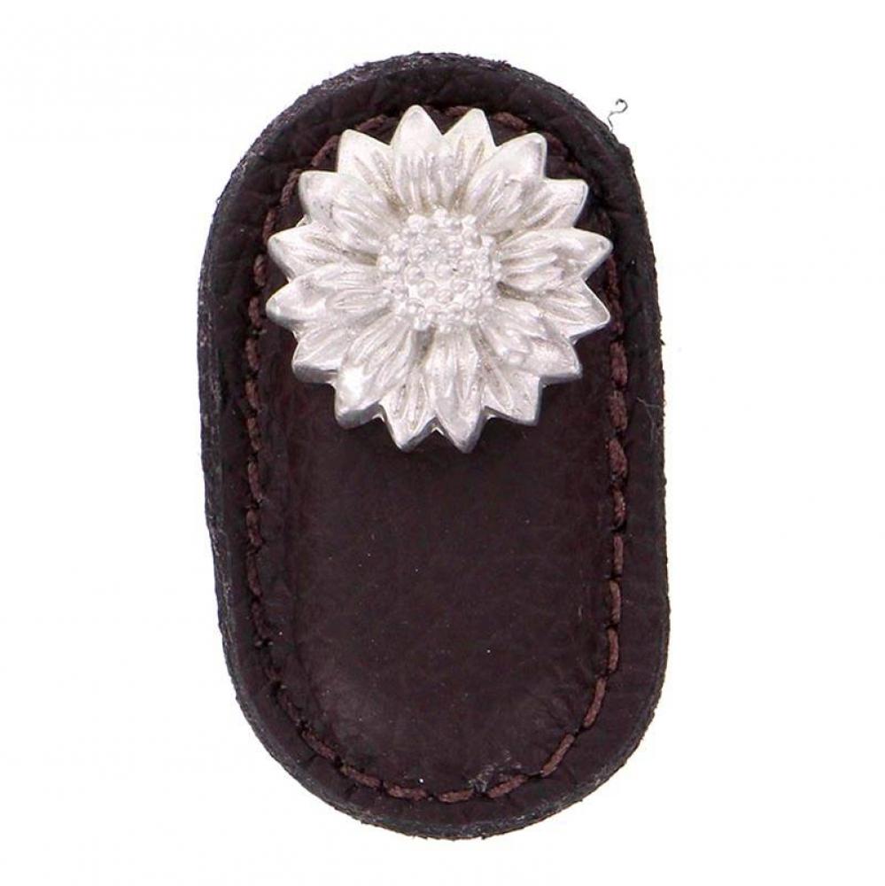 Carlotta, Knob, Large, Leather, Daisy, Brown, Satin Nickel