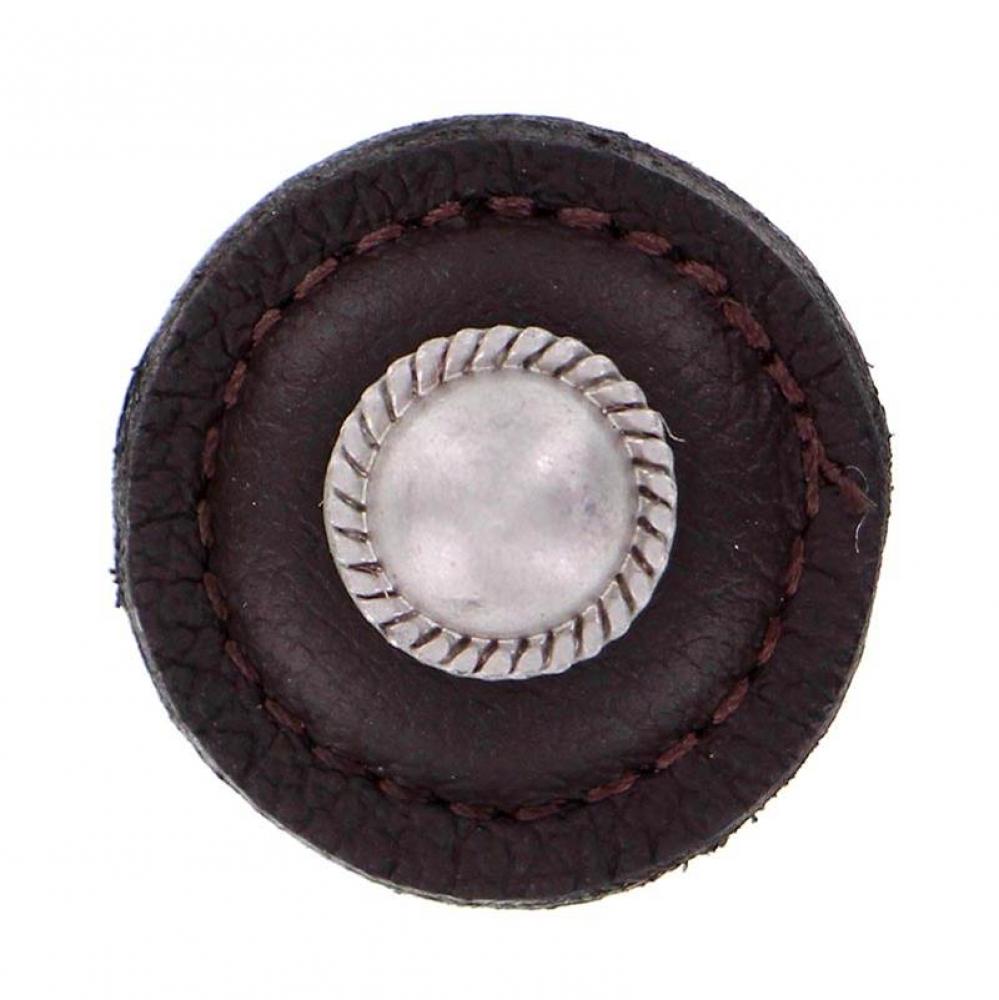 Equestre, Knob, Large, Round Leather, Brown, Satin Nickel