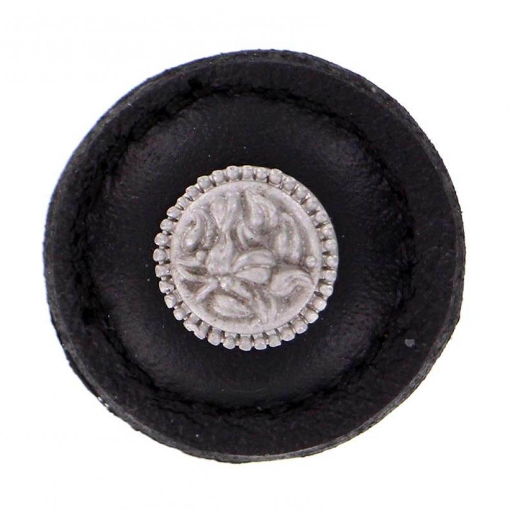 San Michele, Knob, Large, Round Leather, Black, Satin Nickel