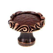 Vicenza Designs K1119P-AC-BR - Liscio, Knob, Large, Small Base, Leather Insert, Brown, Antique Copper