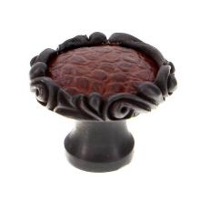 Vicenza Designs K1119P-OB-BR - Liscio, Knob, Large, Small Base, Leather Insert, Brown, Oil-Rubbed Bronze