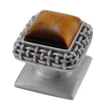 Vicenza Designs K1143-SN-TE - Gioiello, Knob, Small, Square, Stone Insert, Style 2, Tiger''s Eye, Satin Nickel