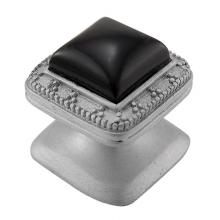 Vicenza Designs K1144-SN-BO - Gioiello, Knob, Small, Square, Stone Insert, Style 1, Black Onyx, Satin Nickel