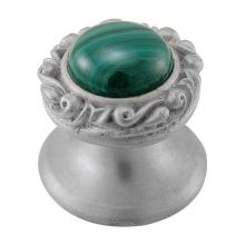 Vicenza Designs K1148-SN-MA - Liscio, Knob, Small, Round, Stone Insert, Malachite, Satin Nickel