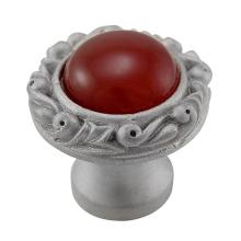 Vicenza Designs K1148P-SN-CA - Liscio, Knob, Small, Small Base, Round, Stone Insert, Carelian, Satin Nickel