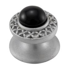 Vicenza Designs K1150-SN-BO - Gioiello, Knob, Small, Round, Stone Insert, Style 4, Black Onyx, Satin Nickel