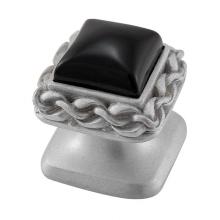 Vicenza Designs K1151-SN-BO - Gioiello, Knob, Small, Square, Stone Insert, Style 5, Black Onyx, Satin Nickel