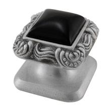 Vicenza Designs K1152-SN-BO - Gioiello, Knob, Small, Square, Stone Insert, Style 6, Black Onyx, Satin Nickel