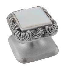 Vicenza Designs K1152-SN-MP - Gioiello, Knob, Small, Square, Stone Insert, Style 6, Mother of Pearl, Satin Nickel