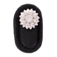 Vicenza Designs K1181-SN-BL - Carlotta, Knob, Large, Leather, Daisy, Black, Satin Nickel