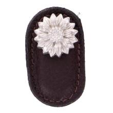 Vicenza Designs K1181-SN-BR - Carlotta, Knob, Large, Leather, Daisy, Brown, Satin Nickel