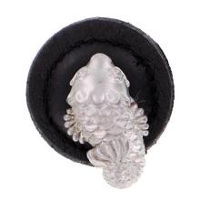 Vicenza Designs K1274-SN-BL - Carlotta, Knob, Large, Round Leather, Daisy, Black, Satin Nickel