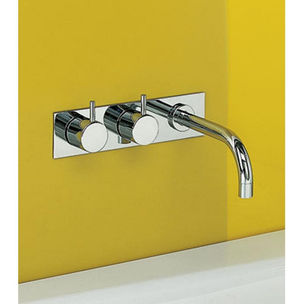 613K  Two-Handle Wall-Mounted Basin Set with 6'' Spout to Right and Plate Trim