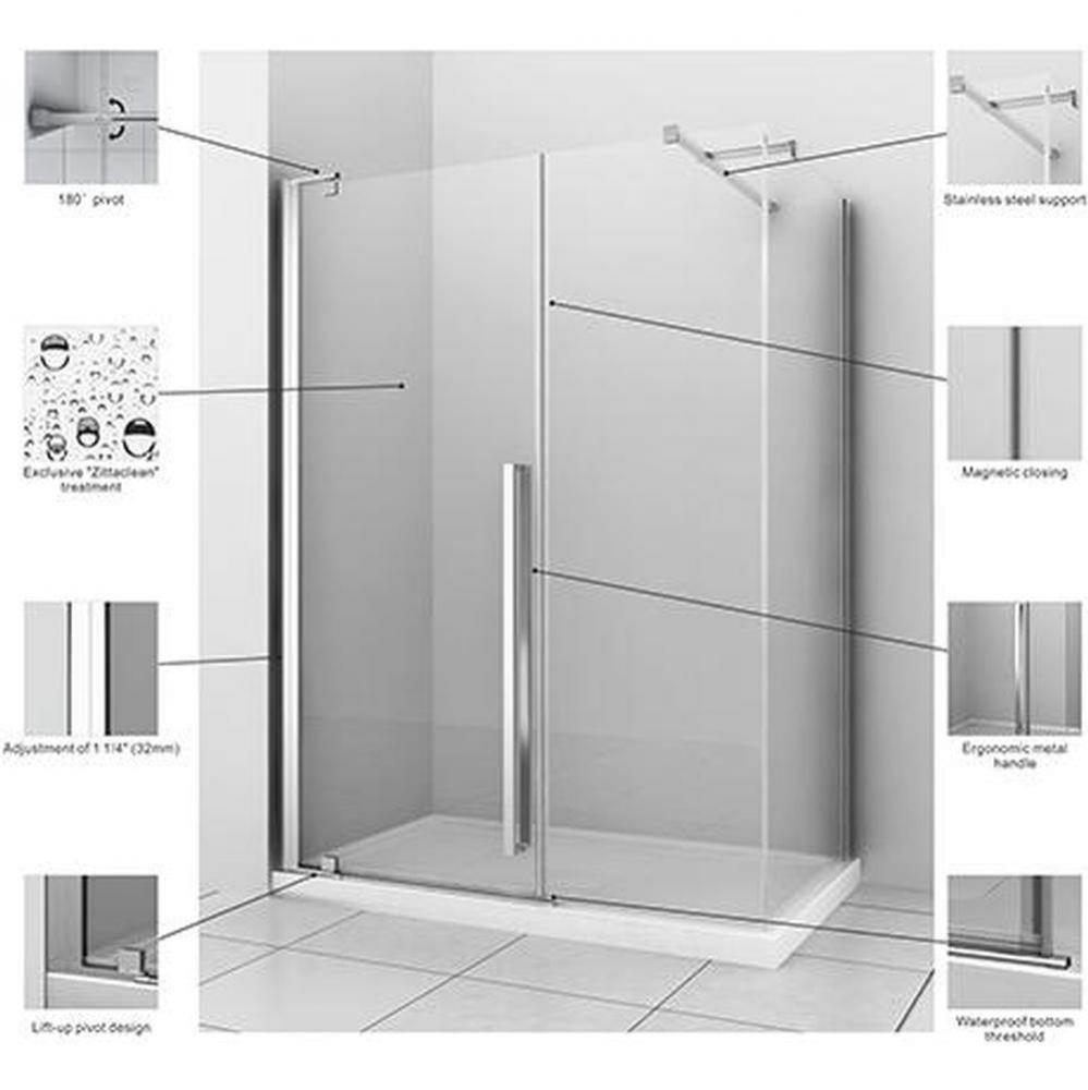 Amaly 54 Chrome Clear Straight Shower Door