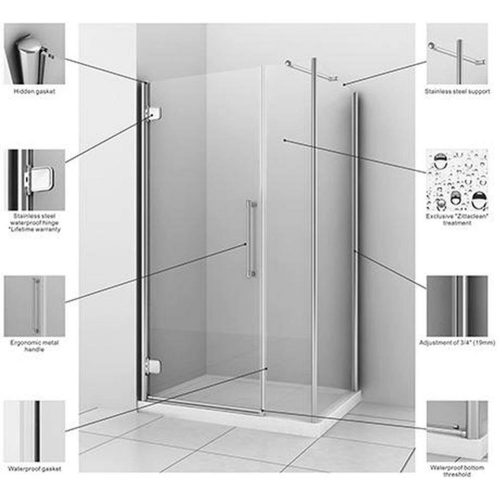 Epoca 48'' Chrome Clear Straight Shower Door