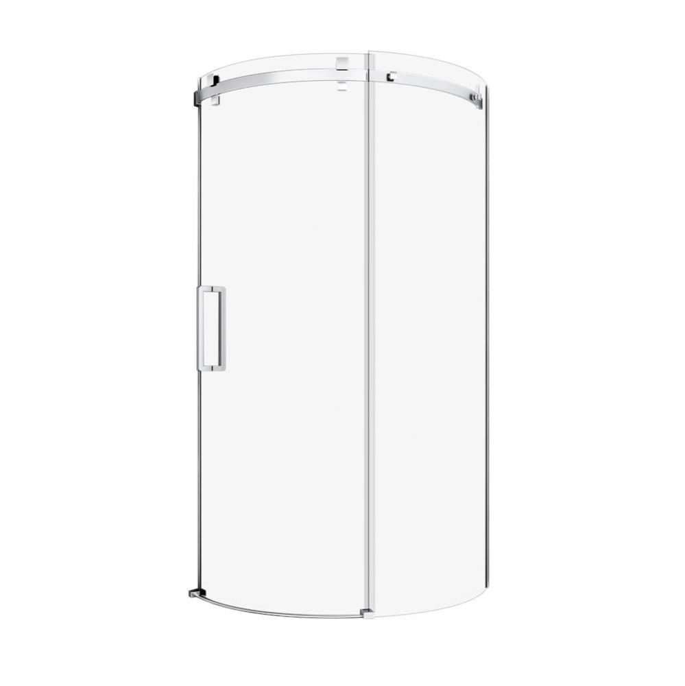 Piazza 36X36 Chrome Clear Round Corner Shower Door Right Side