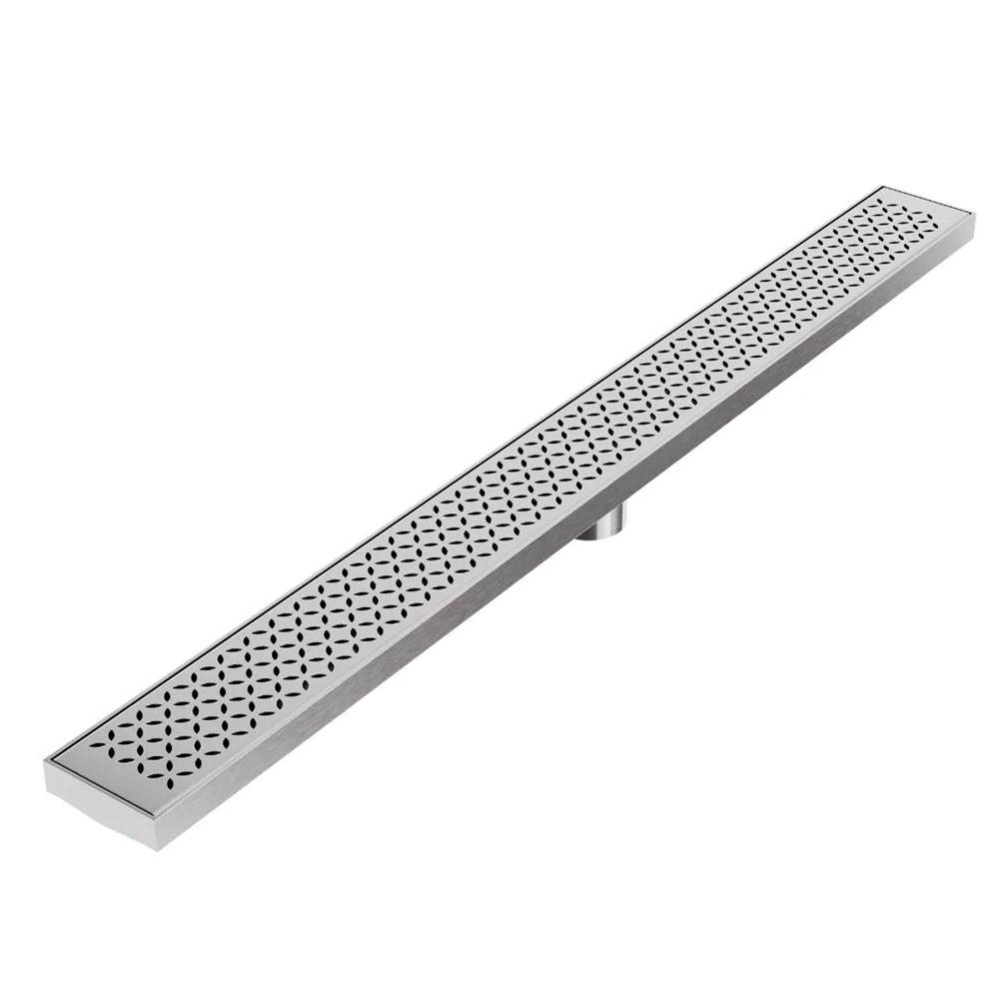 Delmar Series. 36'' Standard length Plain Edge linear drain. Lotus Line. Satin