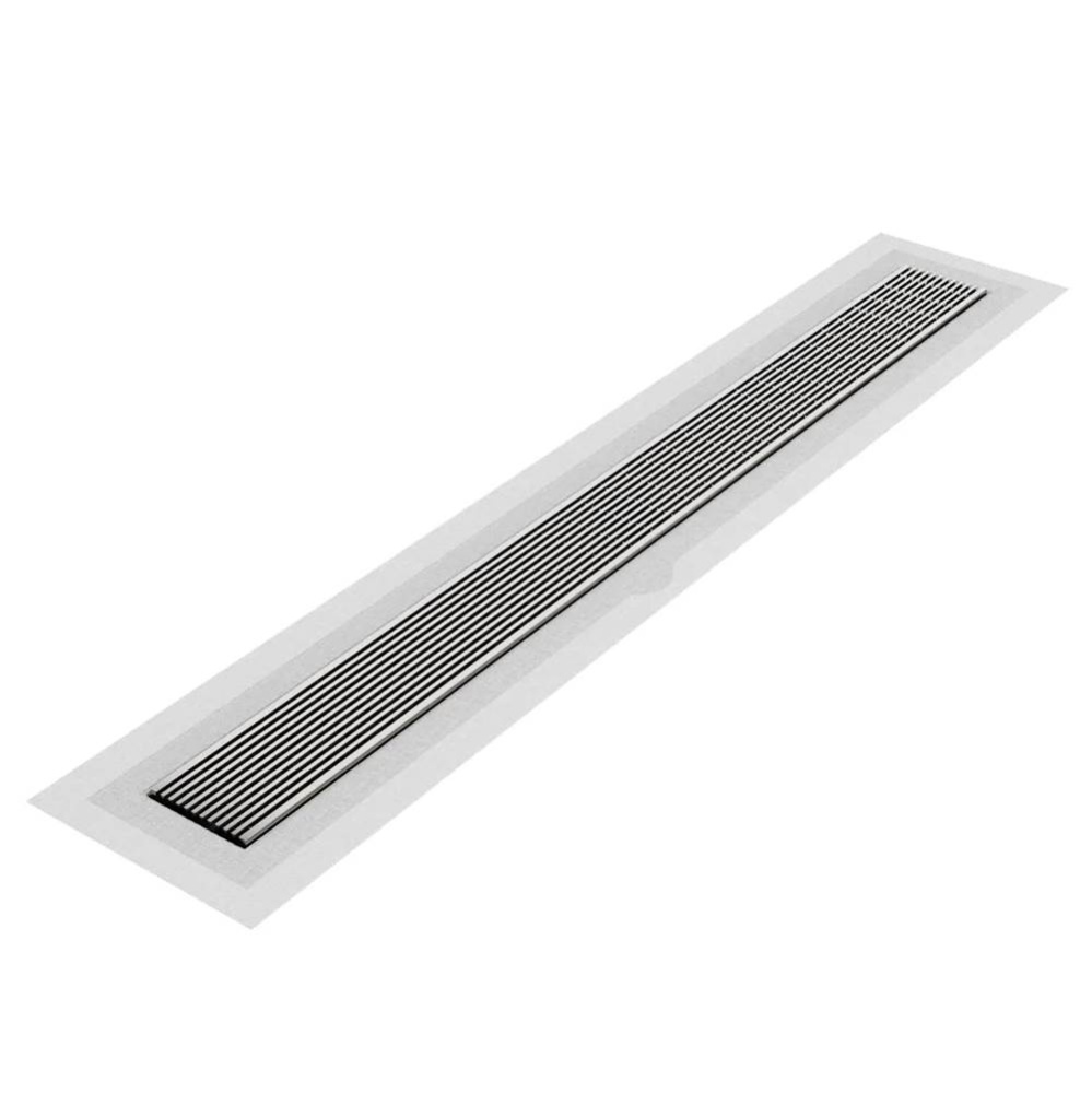 Delmar Series. 24'' Standard length Flange Edge linear drain. Wedgewire Line. Polished
