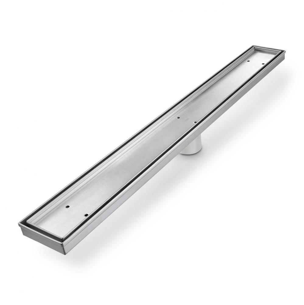 Delmar Series. 32'' Standard length Plain Edge linear drain. Mist (Tile-in) Line. Satin