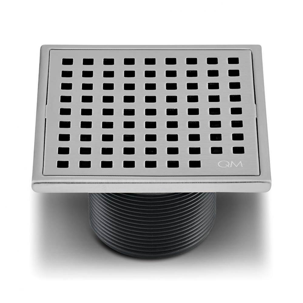 Lagos Series. Mira Line. 4'' Square Drain. Satin fin.