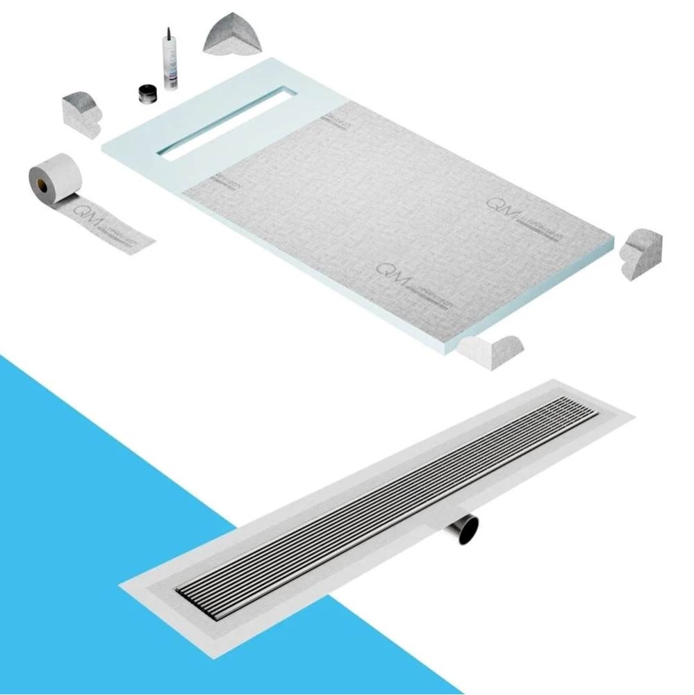 Shower Pan Curbless Kit 32'' with a 24'' Wedgewire Linear Drain Flange Edge Si