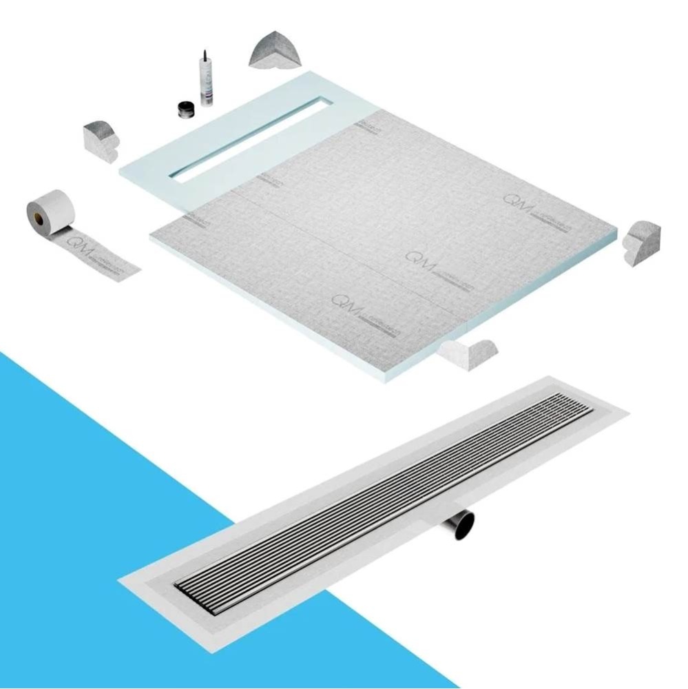 Shower Pan Curbless Kit 40'' with a 32'' Wedgewire Linear Drain Flange Edge Si
