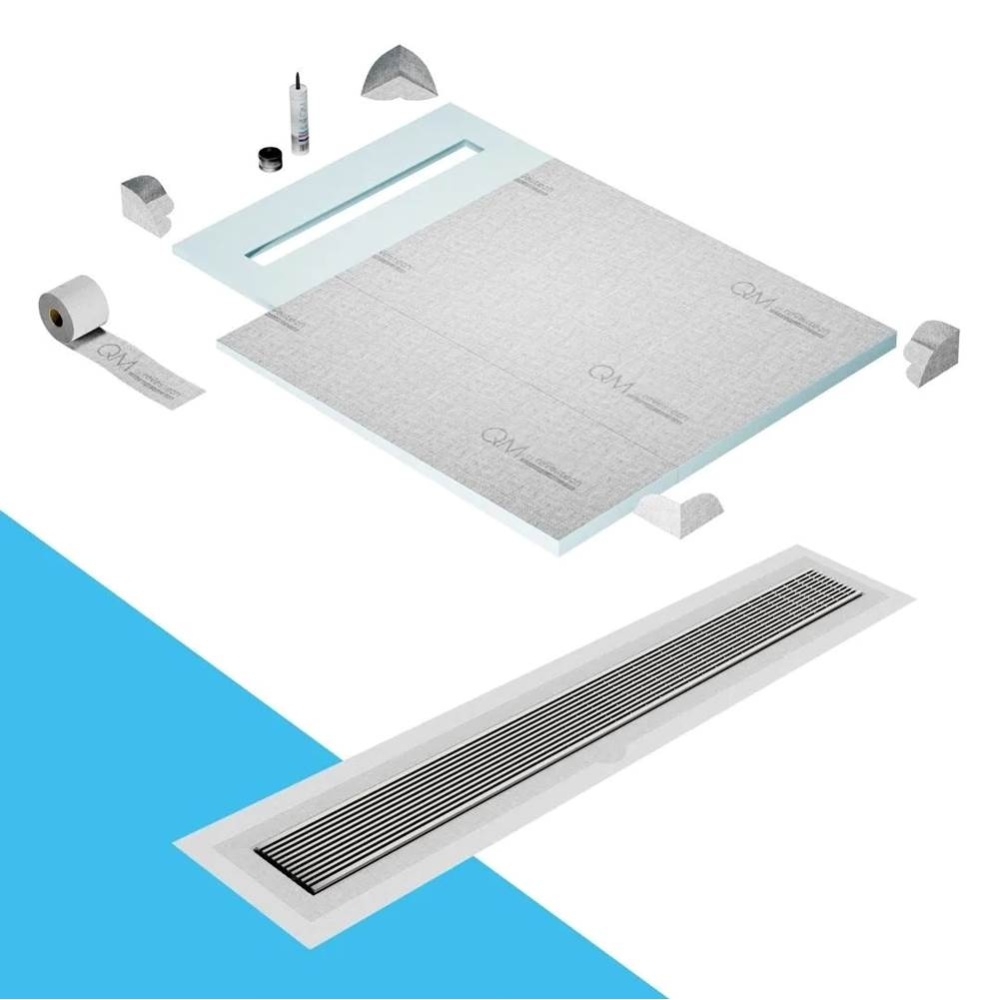Shower Pan Curbless Kit 40'' with a 32'' Wedgewire Linear Drain Flange Edge in