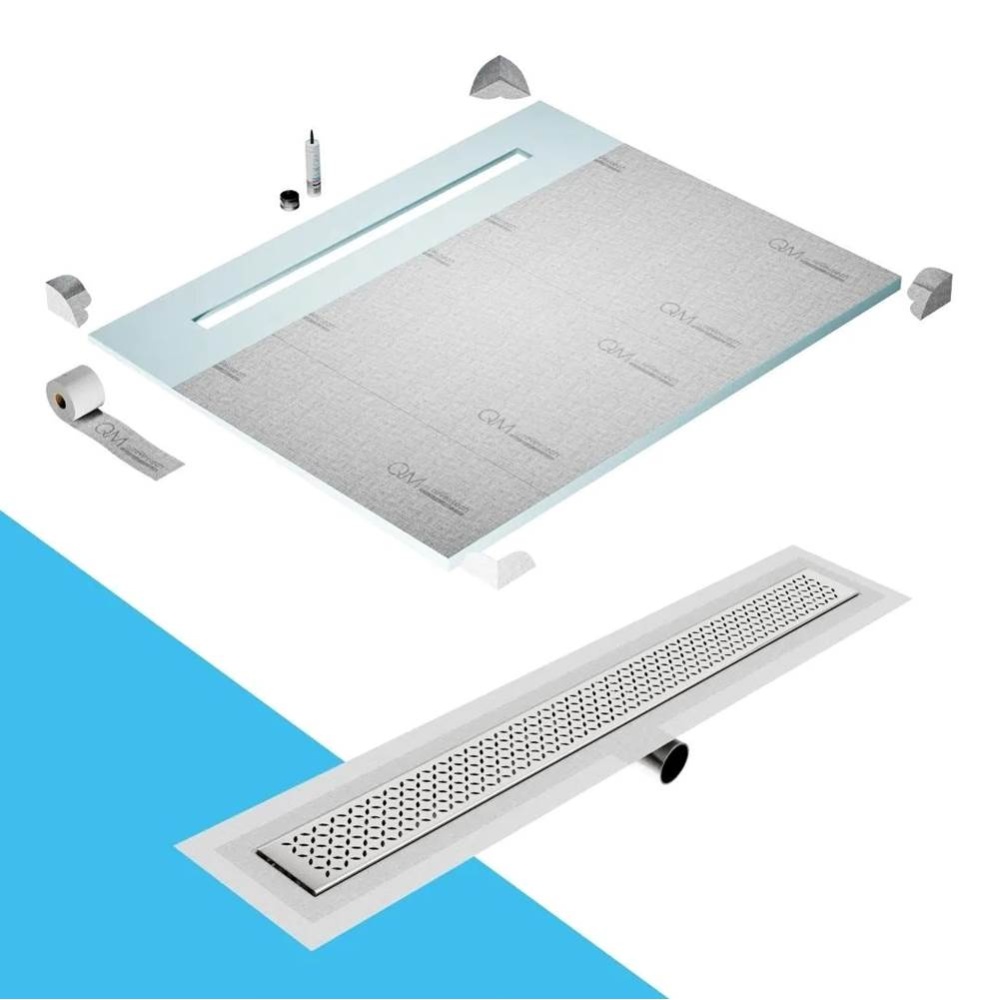Shower Pan Curbless Kit 80'' with a 58'' Lotus Linear Drain Flange Edge Side O