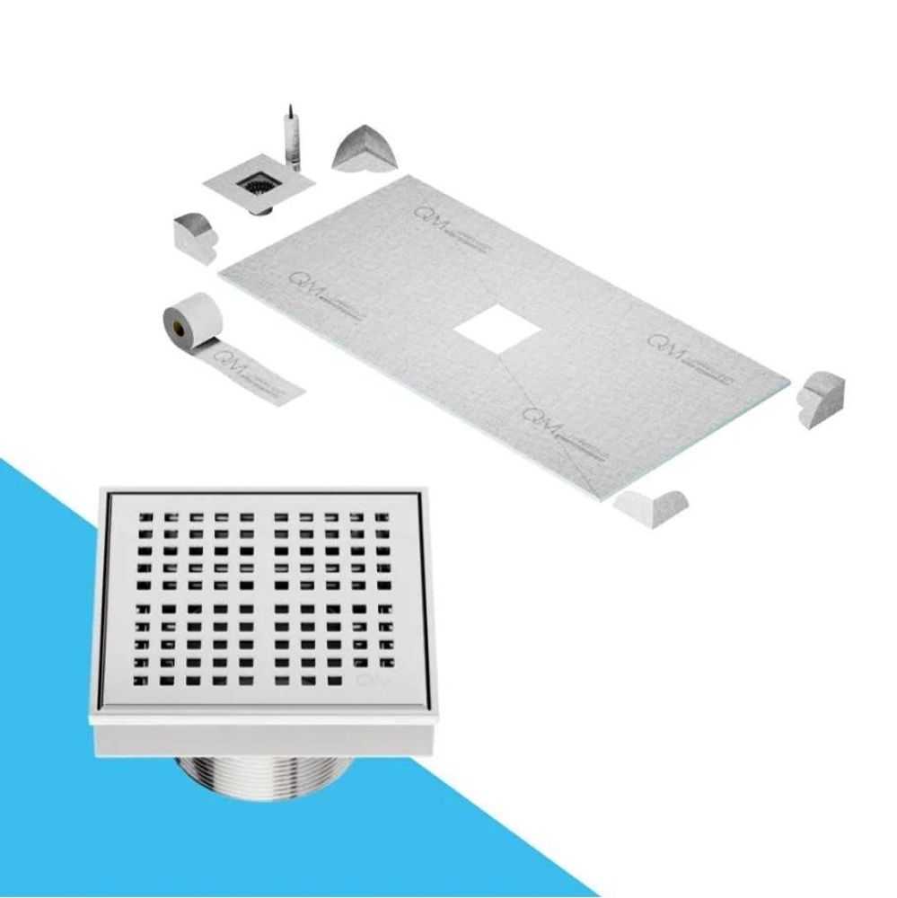 Curbless Center Shower Pan Kit 32'' x 63'' with 4'' Kai Square Drain