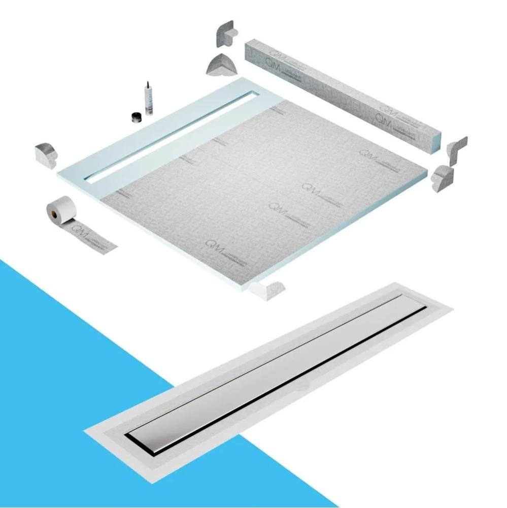 Shower Pan Kit 64'' with a 58'' Mist (Tile-in) Linear Drain Flange Edge Framel