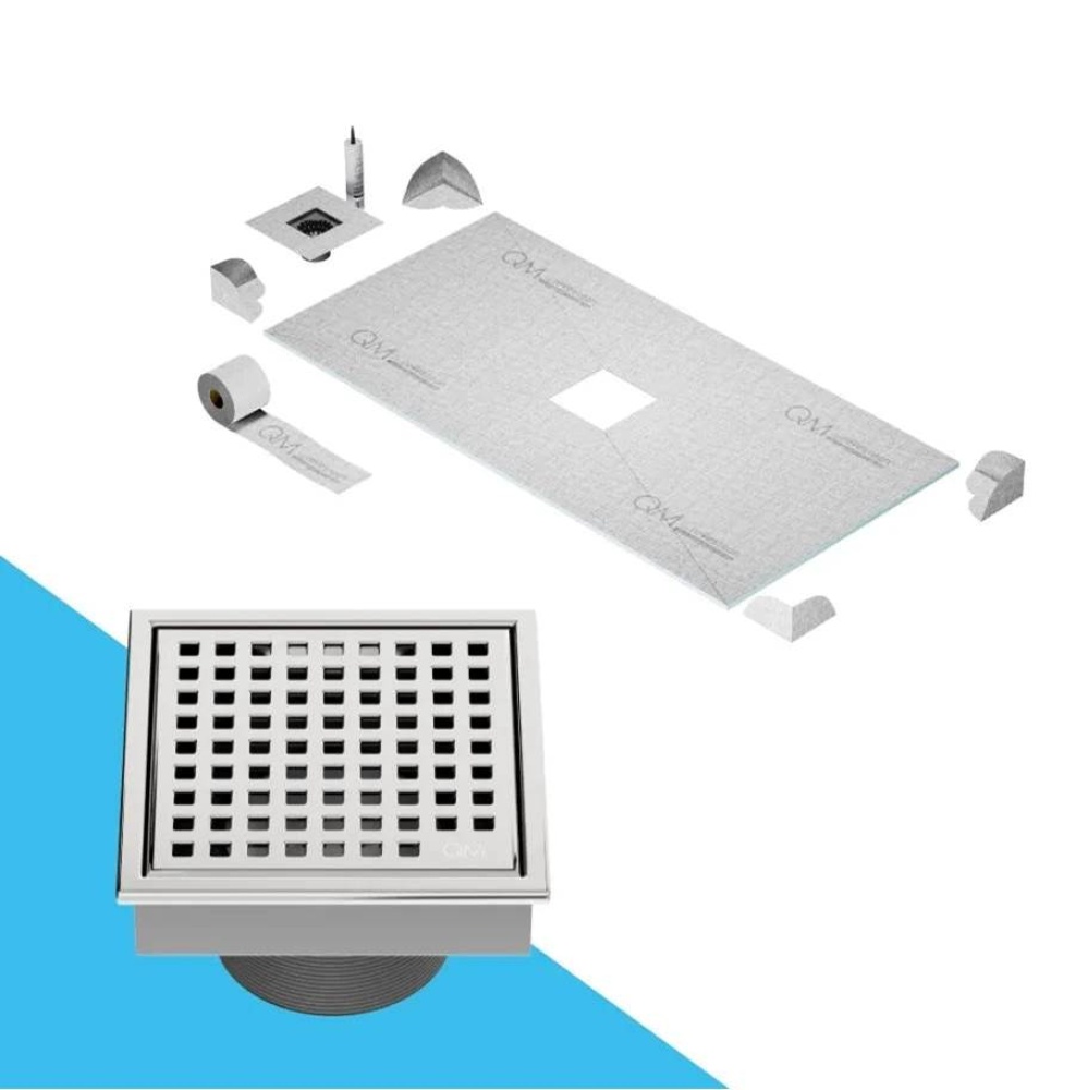 Curbless Center Shower Pan Kit 32'' x 63'' with 4'' Mira Square Drai