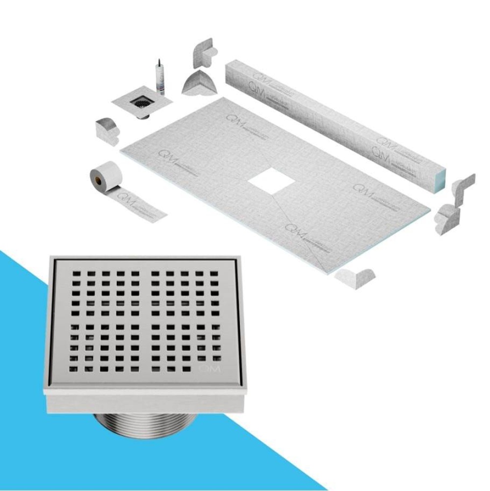 Center Shower Pan Kit 32'' x 63'' with 4'' Kai Square Drain in Polis