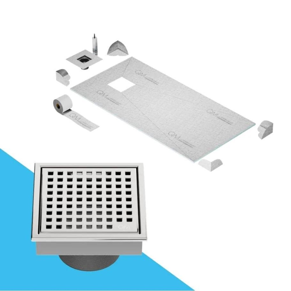 Curbless Off-Center Shower Pan Kit 32'' x 63'' with 4'' Mira Square