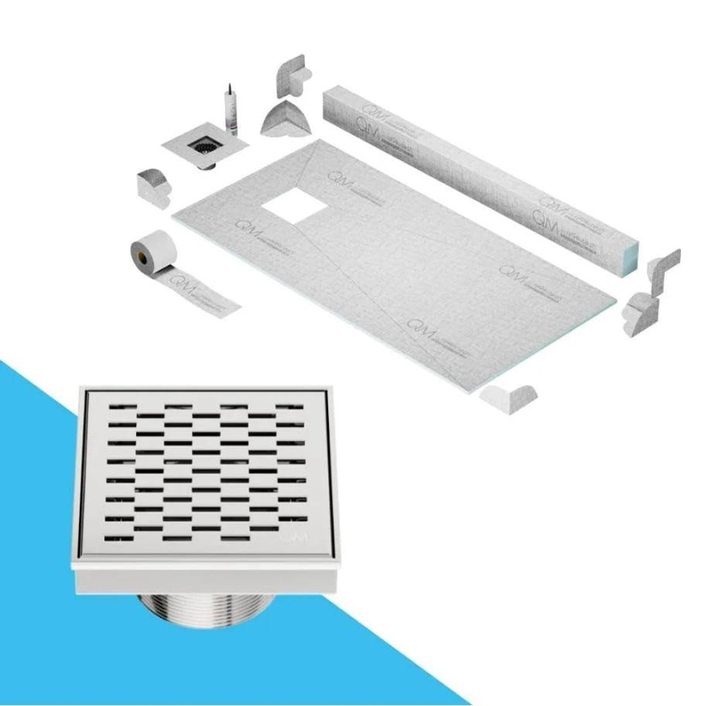 Off-Center Shower Pan Kit 32'' x 63'' with 4'' Delta Square Drain in