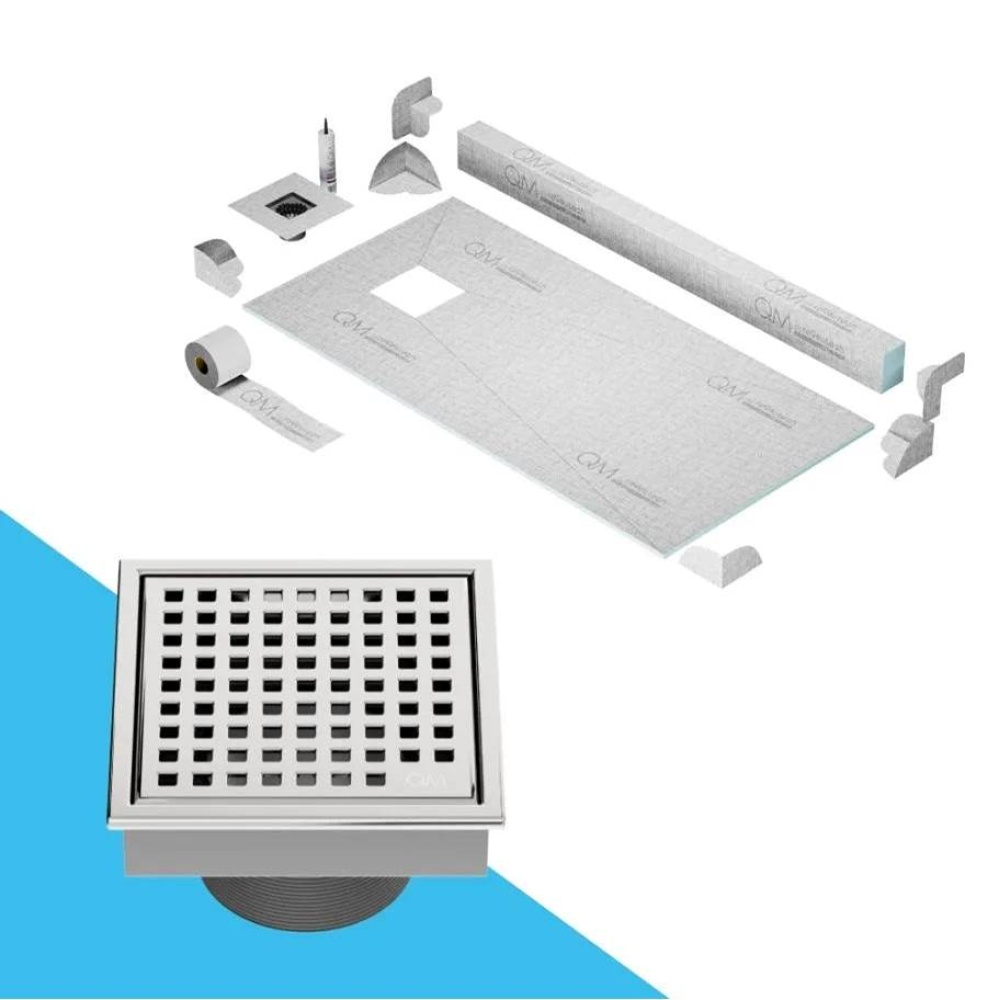 Off-Center Shower Pan Kit 32'' x 63'' with 4'' Mira Square Drain in