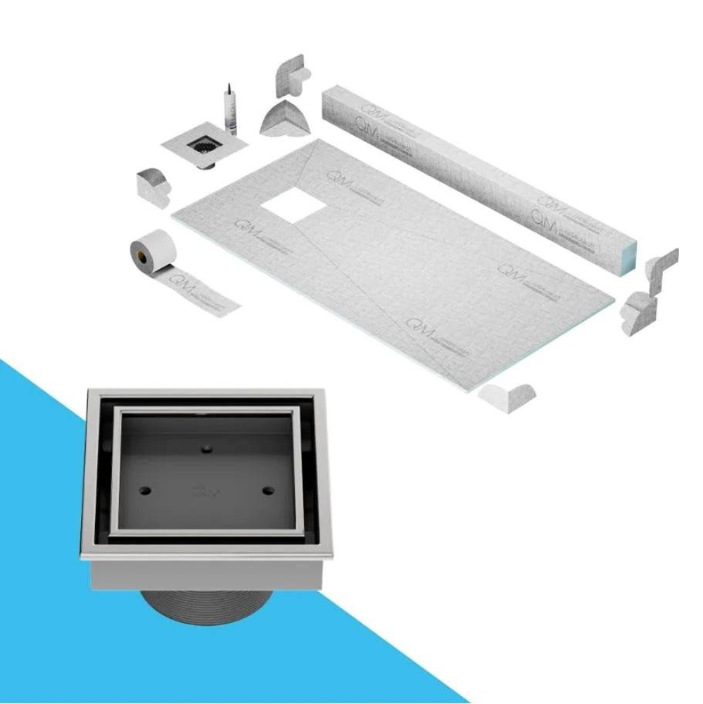 Off-Center Shower Pan Kit 32'' x 63'' with 4''Veil (Tile-In) Square