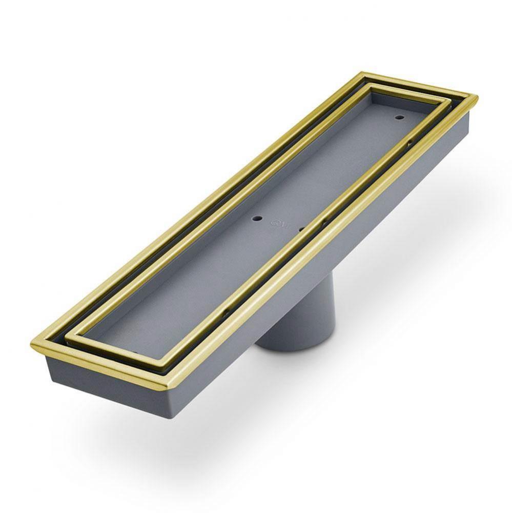 Lagos Series. Veil Line. Linear Drain 12'' . Satin Gold fin.