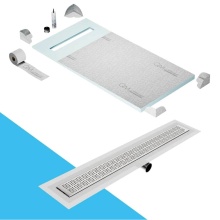 QM Drain SP32.33.200.24FSO ST - Shower Pan Curbless Kit 32'' with a 24'' Kai Linear Drain Flange Edge Side Out